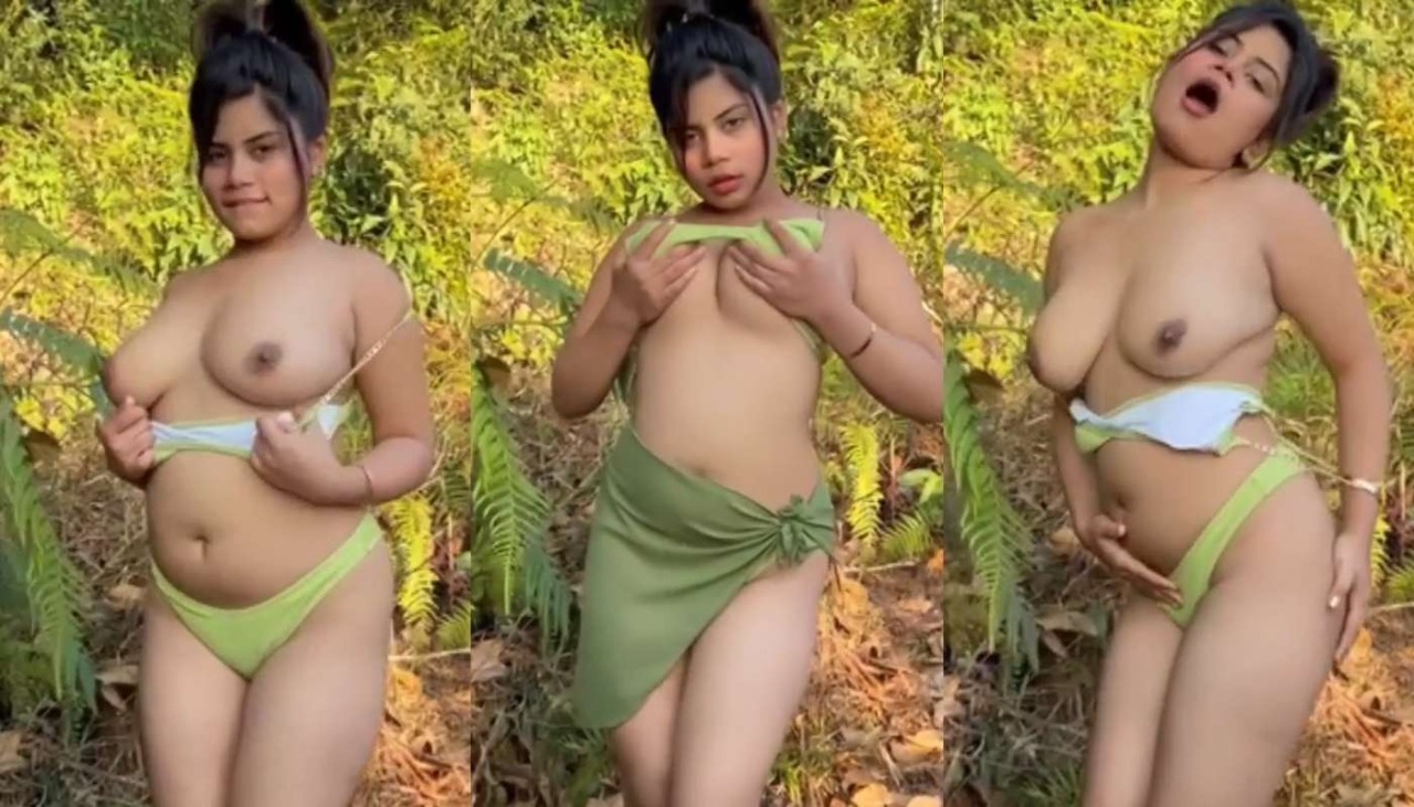 Indian Model Amesha Solo Outdoor Bikini Shoot Showing Boobs and Nude Body
